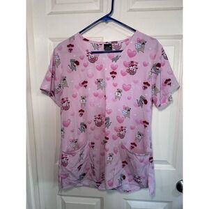 Women's Zoe Chloe Valentines Pink Scrub Top Size Medium